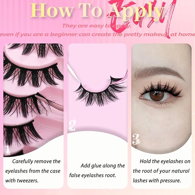 Ahrikiss Lashes Spiky Manga Lashes Anime False Eyelashes 8 Pairs Faux Mink Lashes Cosplay Thick Fake Eyelashes Soft Strip Lashes 8-16mm Wispy Fake Lashes Natural Look (Fairy)