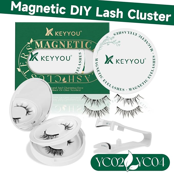 KEYYOU Reusable Magnetic Eyelashes No Glue Needed with Applicator Tool 3D Natural Magnetic Lashes, Easy to Apply & Long Lasting for Daily Use & Events(YC02+YC04)