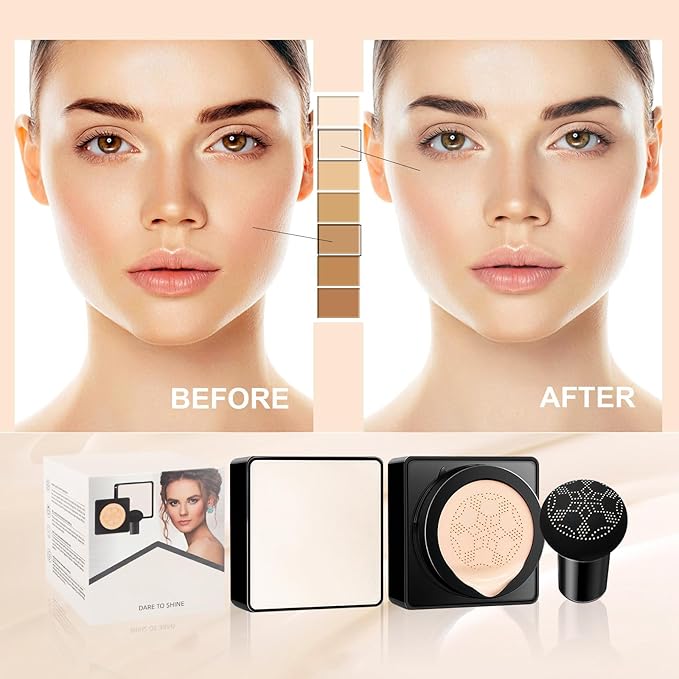 Mushroom Head Air Cushion CC Cream - Long-Lasting & Waterproof New Mushroom Head Screw Lid Concealer Makeup Base for All Skin Types, Create Natural Face Makeup (Ivory)
