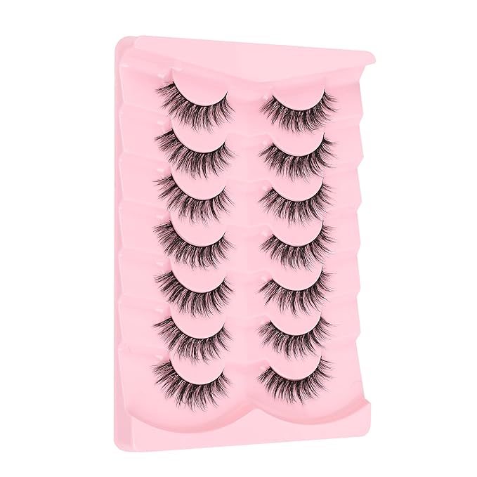 False Lashes Wispy Eyelashes Natural Look 15MM Fake Eyelash with 0.1MM Thin Band Lightweight 3D Volume Fluffy Eye Lashes C Curl Soft Lash Pack Siligli 7 Pair