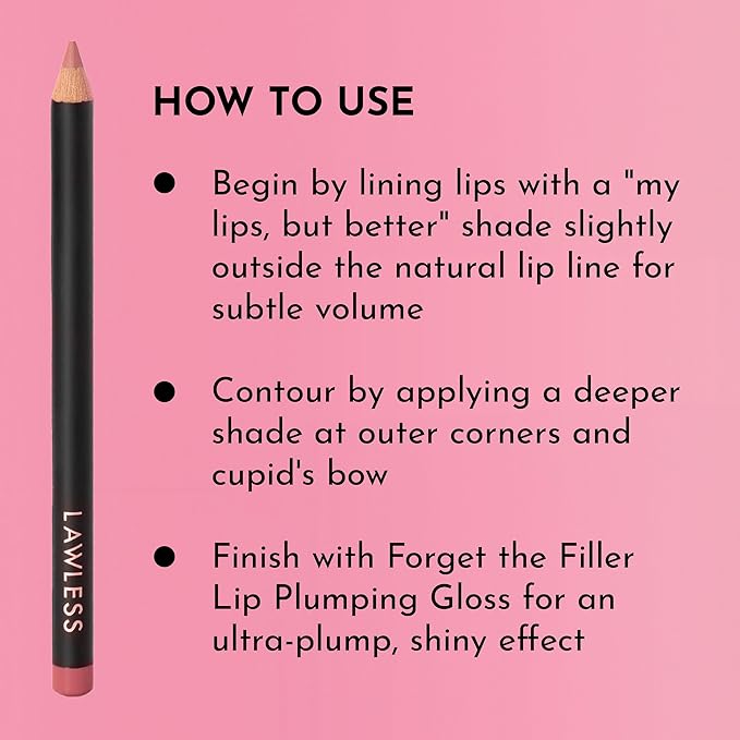 Lawless Forget the Filler Definer Liner - Pink Sand - Premium Lip Liner with Natural Ingredients to Provide a Smooth Look with a Satin Finish, Clean Makeup with Tug-Free Application - 0.04 oz