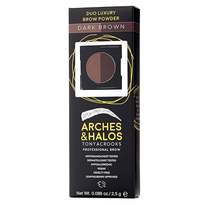Arches and Halos Duo Luxury Brow Powder - Eyebrow Shaper and Color - Powder Compact with 2 Neutral Shades - Dark Brown - 0.1 oz