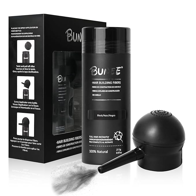 Hair Building Fibers for Thinning Hair for Men Women, 2-in-1 Kit- Enhancements Barber Spray, Thicker Fuller Hair Beard & Hairlines Instantly with Spray Applicator Nozzle, Natural Formula (Black)