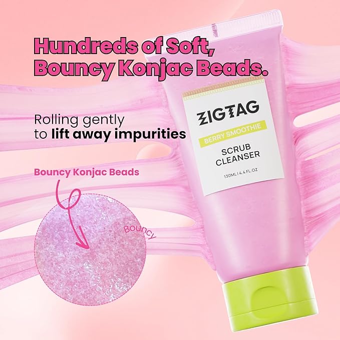 4-in-1 Konjac Jelly Face Cleanser – Gentle Daily Exfoliating, Deep Cleansing, Pore Care & Makeup Removal | Berry Smoothie Texture with Raspberry & Vitamin B+C+E Complex | Dermatologist-Tested