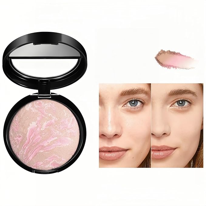 MAEPEOR Baked Setting Powder Brighten Color Correcting Powder Foundation Natural Smooth Lightweight Oil-Control Pressed Foundation (01 Porcelain)