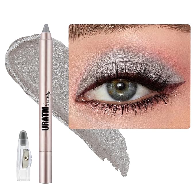 Gray Eyeshadow Stick, Blendable Creamy Eye Brightener Stick, Waterproof Eyeshadow Pencil Long Lasting Crayon, Smooth Shimmer Eye Shadow Highlighter Eye Liner Makeup.#B01 gray shimmer