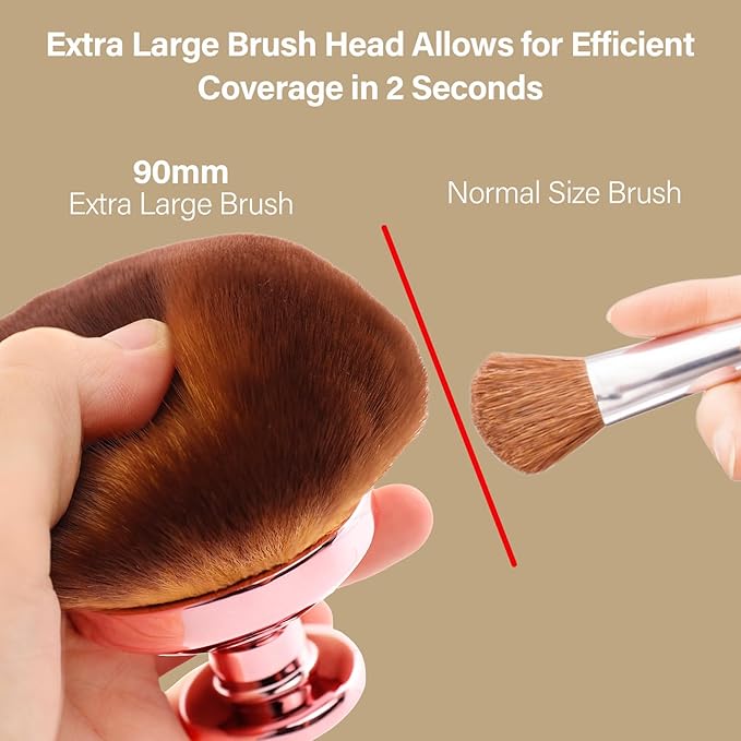 Extra Large Body Makeup Brush For Self Tanner, Leg Makeup &Bronzer Blend,90 mm Wide-headed Kabuki Brush Provides More Even &Pretty Application, Oval Face&Back Makeup Brush, Wet&Dry Use- Pink Rose Gold