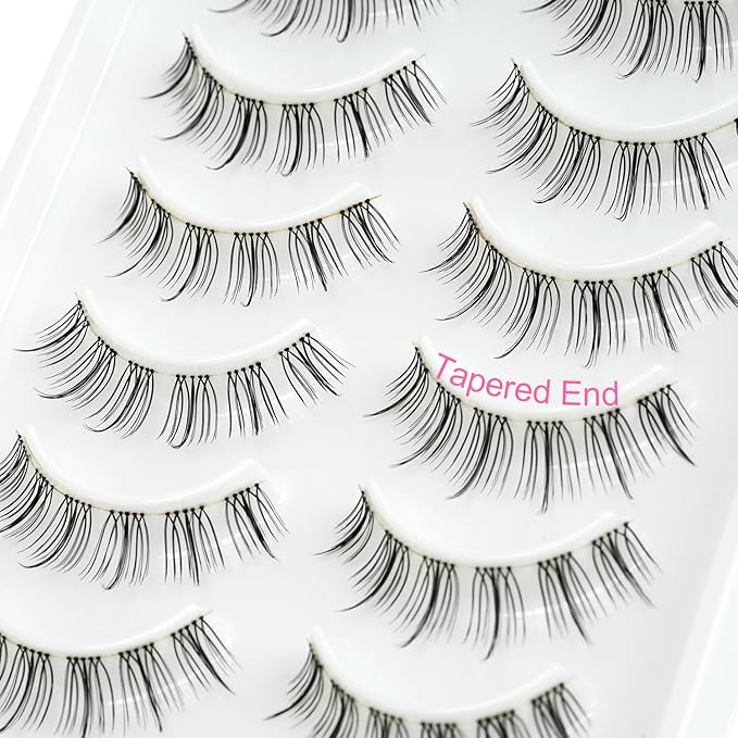 False Eyelashes Natural Look False Lashes Short 12mm 0.1mm Ultra Thin Handmade Tied Clear Band Fake Eyelash Strip Wispy Soft Lightweight Pestañas Postizas(M18）