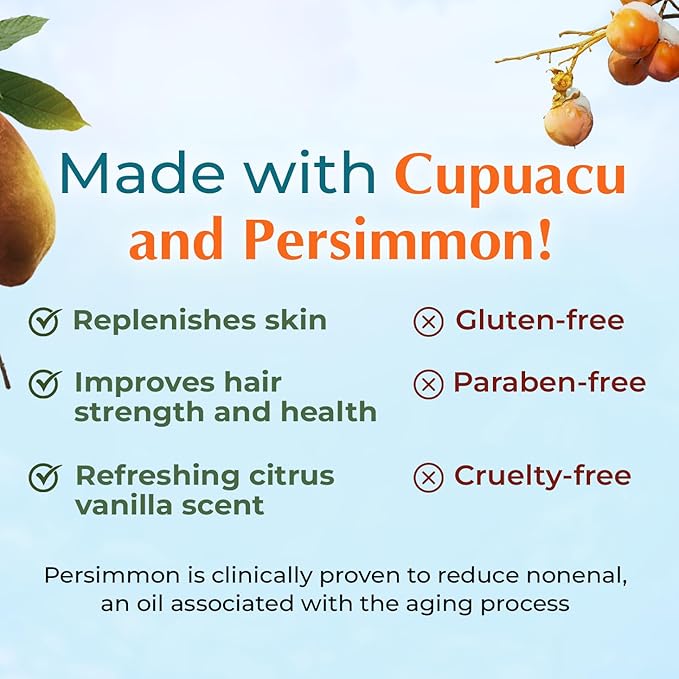 Deodorizing Citrus Plus Elder Shampoo and Body Wash by BoaVida with new leak-proof cap, Soap Made with Persimmon to Treat the Presence of Nonenal and Remove Old Person Smell, 16 oz