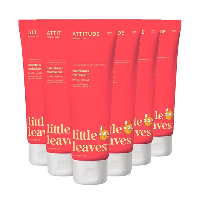 ATTITUDE Hair Conditioner for Kids, Dermatologically Tested Products, Plant- and Mineral-Based Detangler, Vegan, Mango, 8 Fl Oz (Pack of 6)
