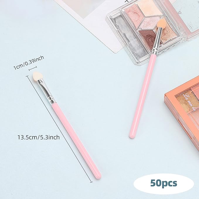 50PCS Eye Shadow Brushes, Makeup Brushes Eyeshadow Applicators Sponge Double Sided Reusable（Pink）