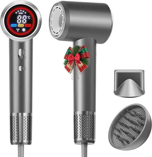 High-Speed Ionic Hair Dryer with Diffuser, 150,000 RPM Brushless Motor Blow Dryer for Fast Drying & 500M Negative Ionic Frizz Control, Low Noise Compact Hair Dryer for Women Home Travel Salon