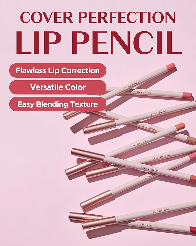 THESAEM Cover Perfection Lip Pencil - Slim, Easy-Blend & Overlip Makeup, Creamy Matte Lip Liner, Long-Lasting with Built-In Sharpener (07 Close)