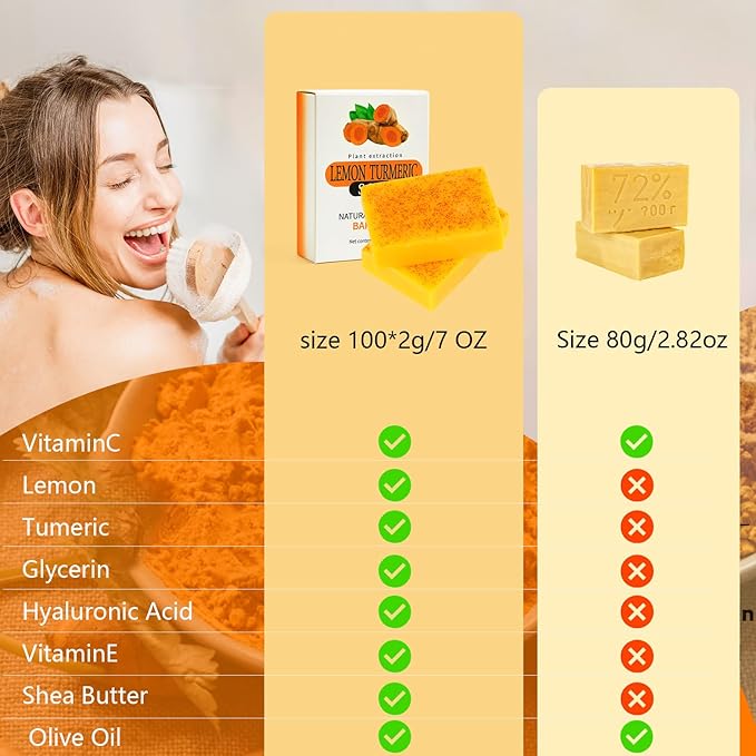 Lemon Turmeric Soap Bar For Face Body Deep Cleansing Turmeric Soap For All Skin Natural Handmade Soap Bar For Men And Women 1Pc