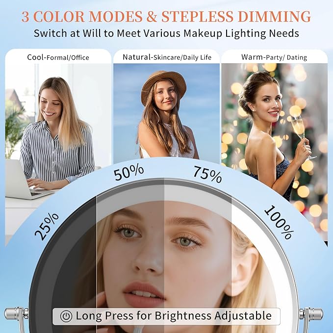 30X/1X Wall Mounted Lighted Makeup Mirror, 10'' Double Sided 4500mAh Rechargeable Magnifying Bathroom Mirror with Light, 3 Color Modes Touch Dimmable Extended Arm 360 Rotation with Adapter,Chrome