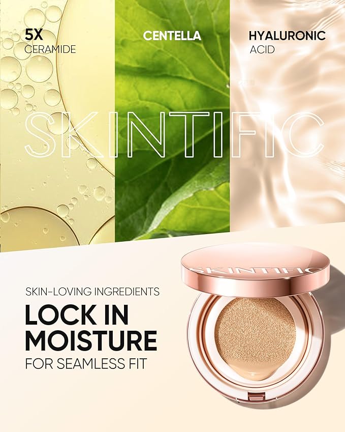 Full Coverage Cushion Foundation, Weightless, Skin Fit, Satin Glow Finish, Oil-Control Waterproof Foundation, Sweatproof Flawless BB Cream CC Korean Makeup
