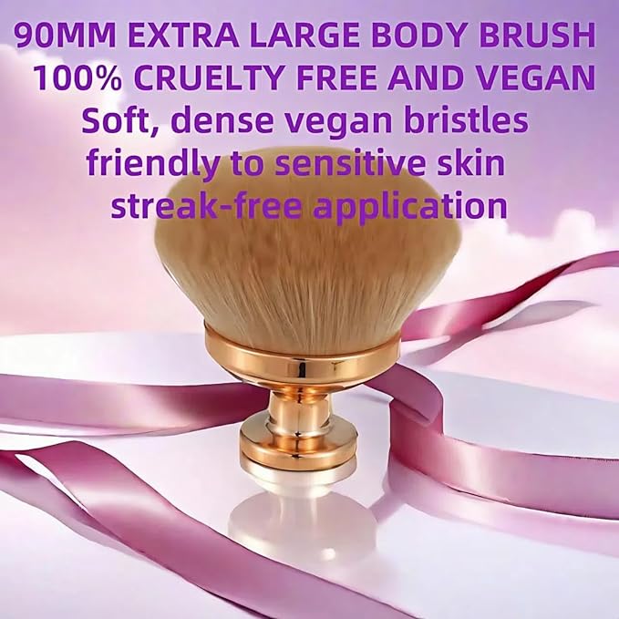 NUANJUYUExtra Large Kabuki Brush - 90mm Wide Head for Flawless Face & Body Makeup, Self Tanner, Sunscreen. Even Application with Liquids/Creams. Wet & Dry Use - Gold