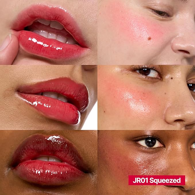 Glowy Jelly Pot + Keychain SET | Dewy Jelly Lip & Blush Color, Tinted Glow Jelly Balm, Dewy Buildable Finish – Squeezed (Vibrant Red) | 0.14 oz