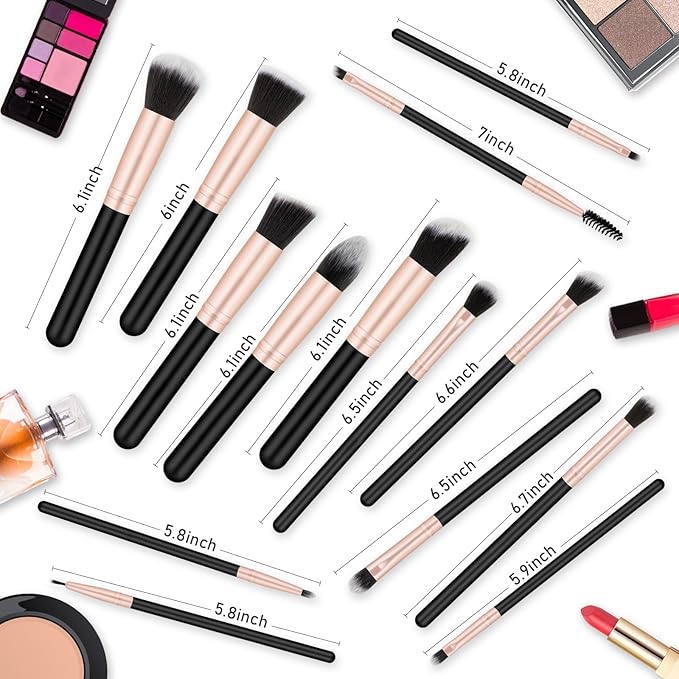 Generic Makeup Brushes Professional Set,Synthetic Bristles for Foundation Powder Eyeshadow Brush Concealers Blush Face Make up Brushes Kit 14pcs., Black