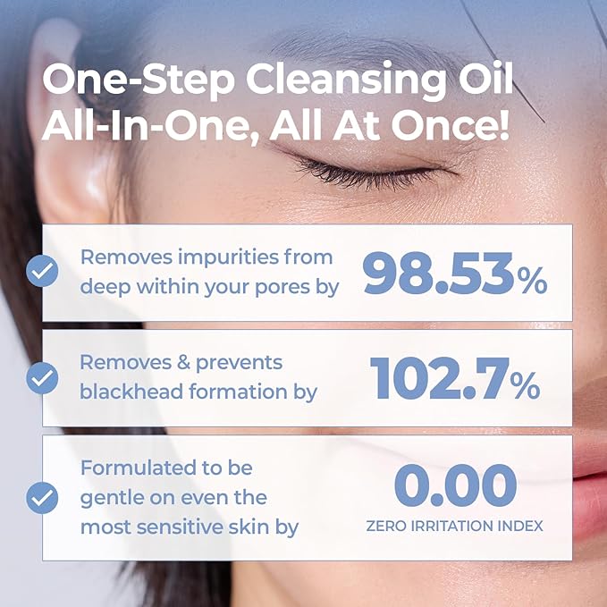 One Step Cleansing Oil - Korean Facial Cleanser for One-Step Makeup, Sebum & Blackhead Removal with Grape Seed Oil | Lightweight, Non-Greasy. Korean Skincare (6.9 fl oz)