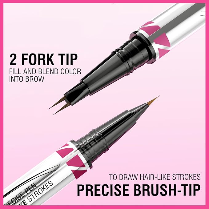 Eyebrow Pen, Brow Pencil 2-in-1 Dual-Ended Microblading Eyebrow Pencil with Micro-Fork-Tip & Precise Brush-Tip Crease Natural Hair-Like Brows, Last All-Day (Black Brown)