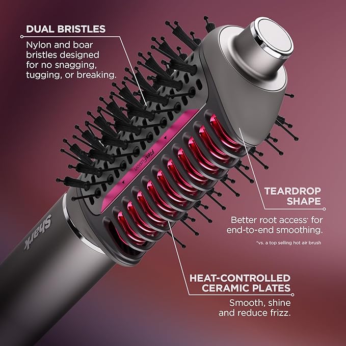Shark FlexFusion Hair Straightener & Powerful Hair Dryer with Fusion Hair Brush, Ceramic Air Styler with Auto-Wrap Hair Curlers, Concentrator, & FrizzFighter, Ceramic Plates, Metallic Mist, HD651S