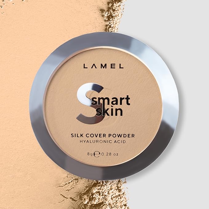 Lamel Smart Skin Silk Compact Powder - Long Lasting Pressed Finishing Powder - Oil Control Makeup, Suitable for Dry Skin, Lightweight Formula - 404 Sand 0.28 oz