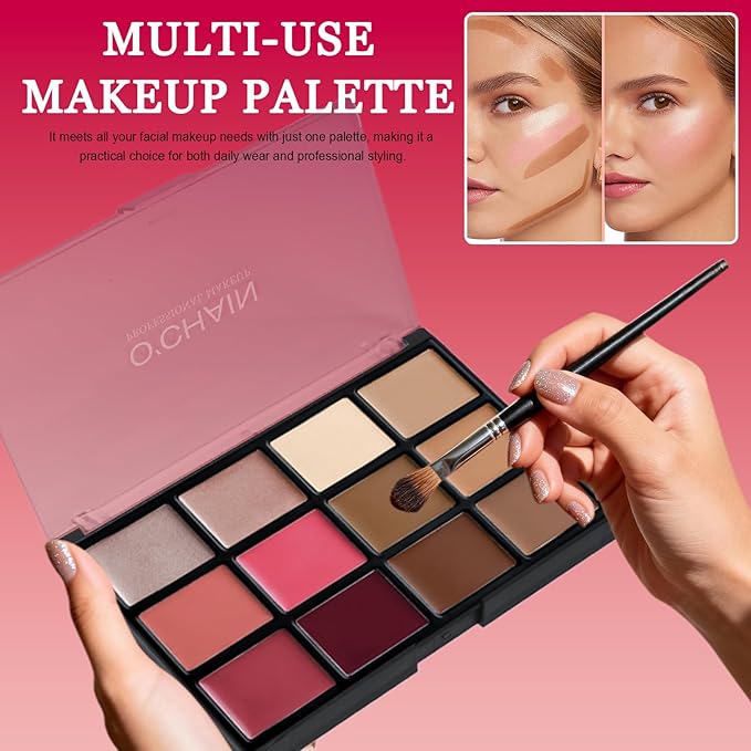 O'CHAIN 12 Colors Cream Face Palette Makeup Set, Contour Blush Highlight All in One Kit, Long Lasting,Light Weight, Beauty Gift for Her, Ideal for Christmas Valentine's Day and Festivals
