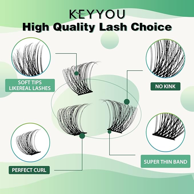 Lash Clusters 96pcs Individual Lashes D Curl 10-18MIX Cluster Lashes KEYYOU Volume Wispy Lash Extension Soft&Comfortable Easy DIY at Home(Y11 D-10-18MIX)