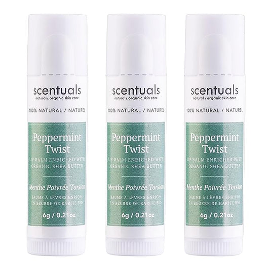 Lip Balm Peppermint Set of 3, Made with Shea Butter, Cocoa Butter, Avocado & Jojoba oil, Beeswax, Vitamin E and Essential oil, Moisturizing Lip Care, Cruelty Free Hydration, Natural (3 Pack)