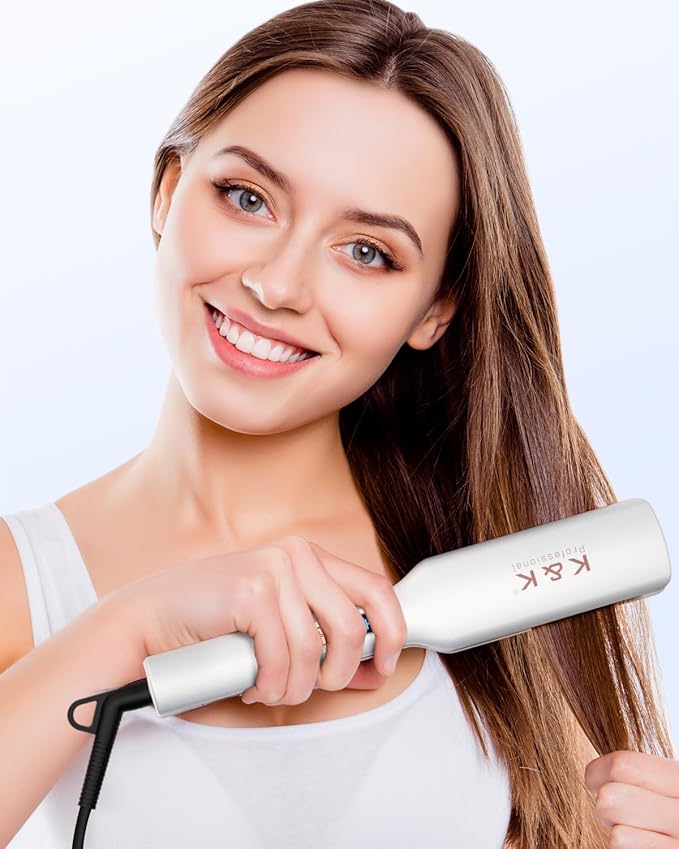 K&K Wide Flat Iron Hair Straighteners, Salon Quality 1.65 Inch Negative Ion Function Flat Irons, Ceramic Tourmaline Coated Plate for Less Frizz, Shinier & Smoother Hair