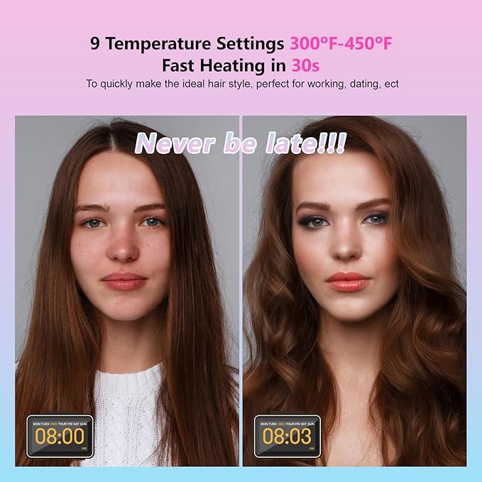 DORISILK Colorful Flat Iron 450 Degrees, Ceramic Hair Straightener and Curler 2 in 1, 30s Fast Heat Straightening Iron for Hair, Dual Voltage Hair Iron 1 Inch Salon Control Temp Gift for Women Girls
