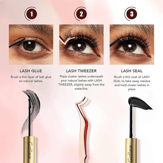 GOLLEE Eyelash Applicator Tool DIY Cluster Lash Tweezers Curved Eyelash Tweezers for Easy Lash Application and Removal, DIY Lash Applicator Tweezer Eyelash Clamper For Strip Lashes Clusters Lash