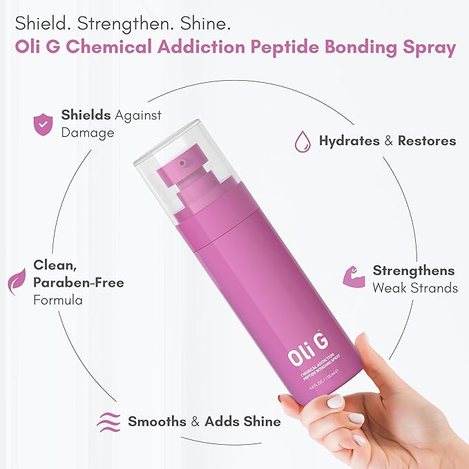 Oli G Chemical Addiction Peptide Bonding Spray 4oz / 118 ml – Bond-Repair Leave-In for Damaged & Color-Treated Hair – Peptide Complex + Amino Acids + Panthenol – Preps Hair for Chemical & Heat Styling