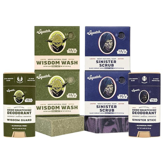 Dr. Squatch Star Wars Bundle - Natural 4 Soap and 2 Deodorant Gift Set - Wisdom Wash, Wisdom Guard, Sinister Scrub, Sinister Sticc