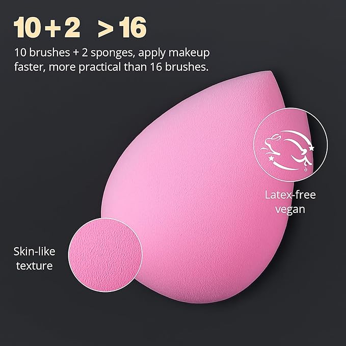 BEAKEY Makeup Brushes Set, Professional Foundation Eyeshadow Concealer Blush Powder Bronzer Applicator, 2 Blender Sponge with Beauty Paper Case stocking stuffers