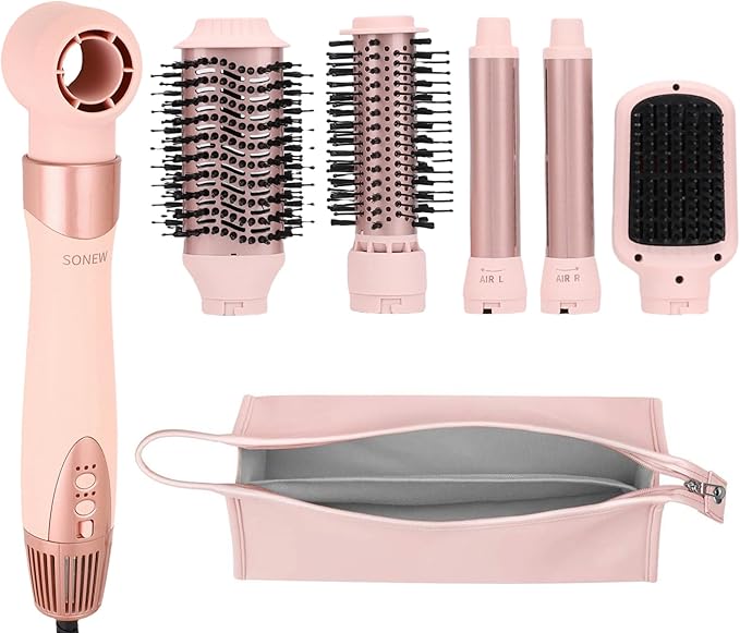 Hair Blow Dryer & 6-in-1 Air Styler, Powerful Fast Drying with Multiple Attachments for Drying, Volumizing, Curling, Straightening and Styling, with Leather Travel Pouch, US Plug 110 Volt
