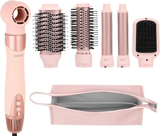 Hair Blow Dryer & 6-in-1 Air Styler, Powerful Fast Drying with Multiple Attachments for Drying, Volumizing, Curling, Straightening and Styling, with Leather Travel Pouch, US Plug 110 Volt