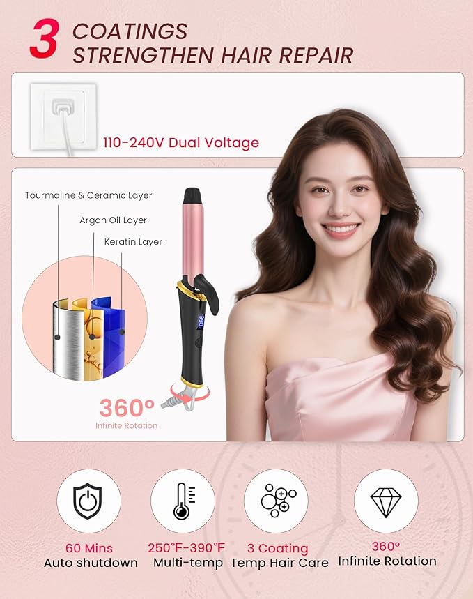Ukliss Mini Curling Iron, Heats in 30s for Soft Waves & Curls, Dual Voltage Travel Curling Iron with 5 Temp & Anti-Scald Guard, Perfect for Short to Medium Hair,Travel Friendly (Black-Travel, 1 Inch)