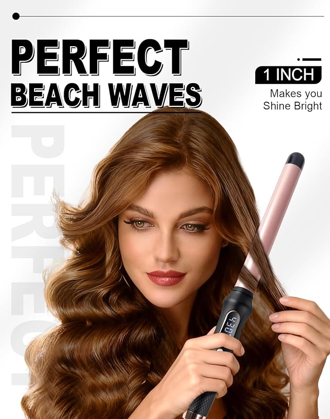 1 Inch Curling Wand,Ceramic Tourmaline Curling Iron Wand Professional for Beach Wave,Hair Curler Wand with No Clamp for Quick Styling,12 Adjustment Temperature,60 Minutes Auto Shut Off (1 INCH)