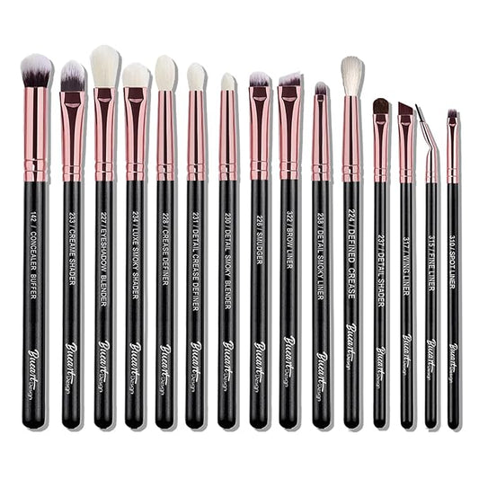 Bueart Design 15Pcs Professional grade Eye Makeup Brushes Set with Real Natural Goat Pony hair,Premium Soft Synthetic Eye shadow brush kit for Eyeshadow Concealer Crease blending Eyebrow, Eyeliner
