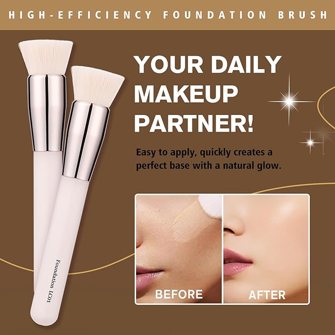 High-Efficiency Foundation Brush LC01 - Flat Design for Seamless Blending, Skin-Friendly Bristles, Comfort Handle