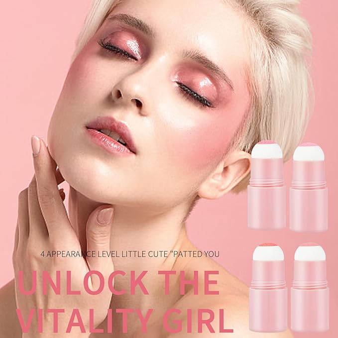 O'CHEAL Powder Blush Stick for Cheek and Eyes, Soft and Blendable Natural Flush, Long-Lasting Dewy Blusher Makeup, Buildable Glow for Face,Multi-Use Blush 02