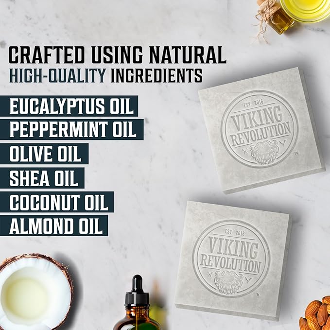 Viking Revolution Peppermint Natural Soap for Men - Eucalyptus Mens Soap Bar with Essential Oils Cold Pressed Bar Soap for Men - Nourishing Mens Bar Soap with Coconut Oil, Shea Oil, Almond Oil(2 Pack)