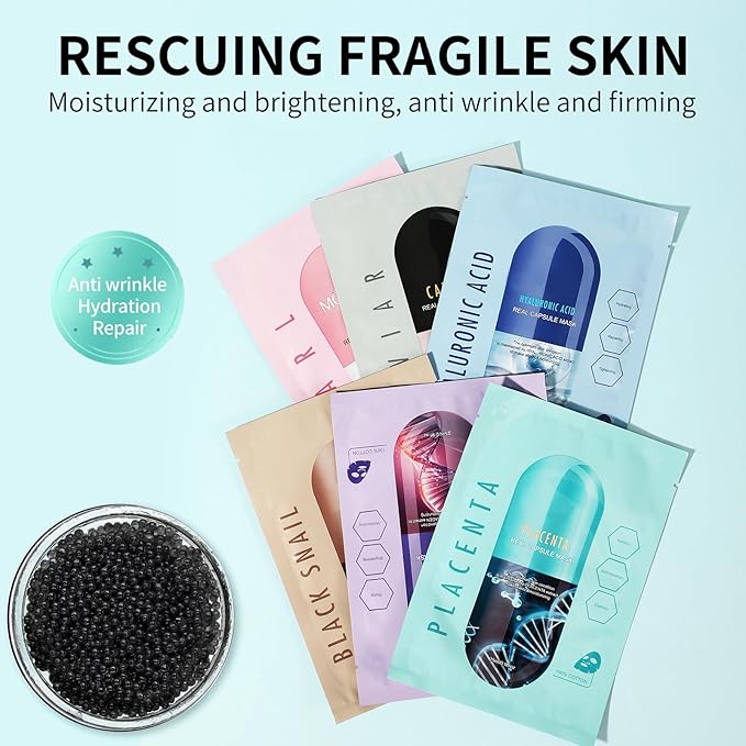 Face Masks Skincare Set for Girl,Moisturizing Collagen Facial Masks for Women Home Spa,Hyaluronic Acid Face Mask for All Skin Types,Day Night Facial Mask Hydrating,Deep Cleaning,Oil Contral(6Pack)
