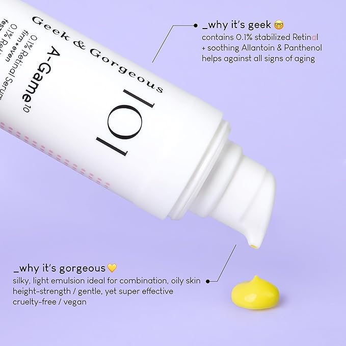 Geek & Gorgeous - A-Game 10-0.1% Retinal Serum - Silky, Lightweight, High-strength, Anti-Aging Formula - all skin types, especially combination & oily - 1 oz