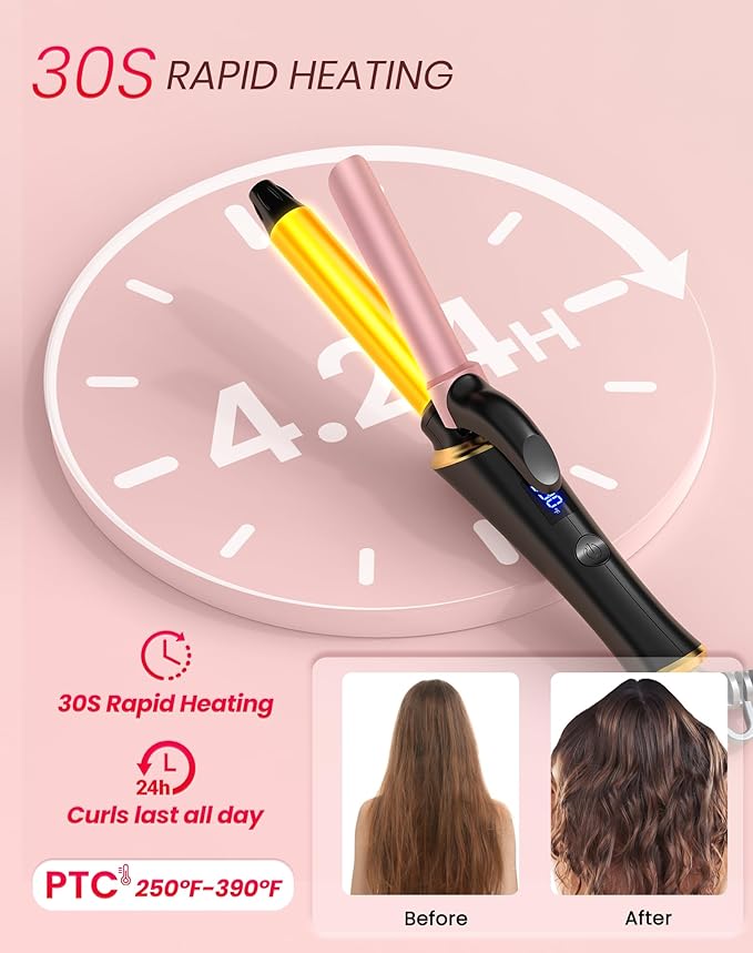 Ukliss Mini Curling Iron, Heats in 30s for Natural Waves & Loose Curls, Dual Voltage Travel Curling Iron with 5 Temp & Anti-Scald Guard, Perfect for Short to Medium Hair (Black, 3/4 Inch)