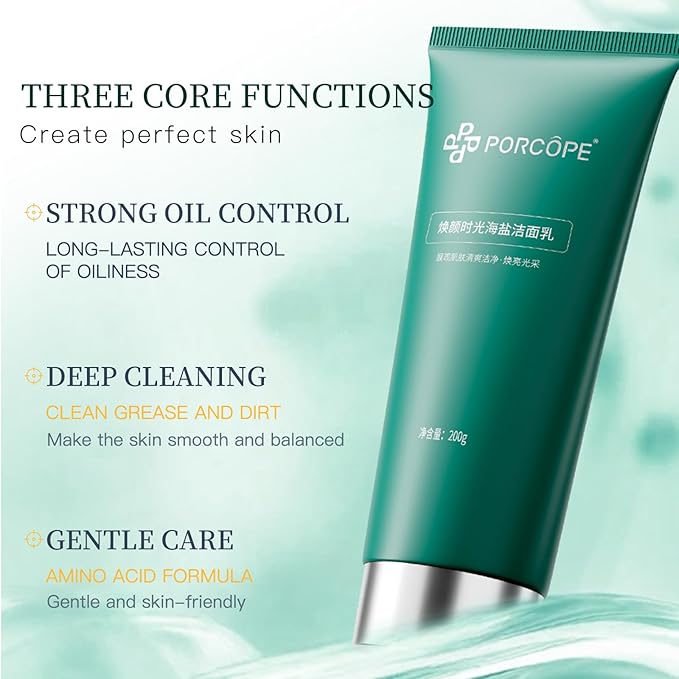 PORCOPE Oil Control Cleanser, Gentle Sea Salt Cleanser Foroily Skin Sensitive Skin, Daily Face Wash 200ml