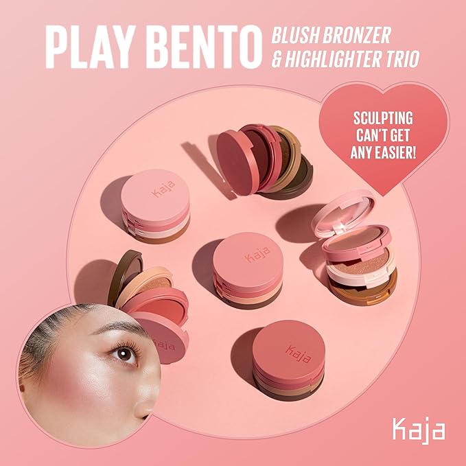 KAJA 3 Colors Palette - Play Bento_Mochamallow | Powder Blusher, Highlighter, Cream Bronzer, Creamy Application, with Mango Seed Butter, Powdery Finish, Easy Finger Application, Lightweight Formula