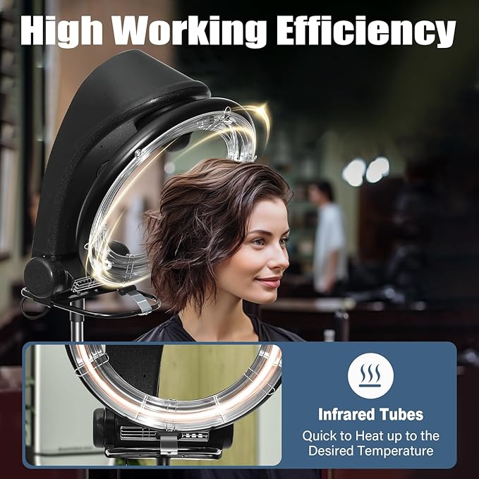 Bepritm 3-in-1 Hair Dryer, Freestanding Orbiting Infrared Hair Dryer/Steamer with Wheels & Digital Screen, Professional Color Processor Salon Hairs Dryer for Beauty Salon Home (950W)